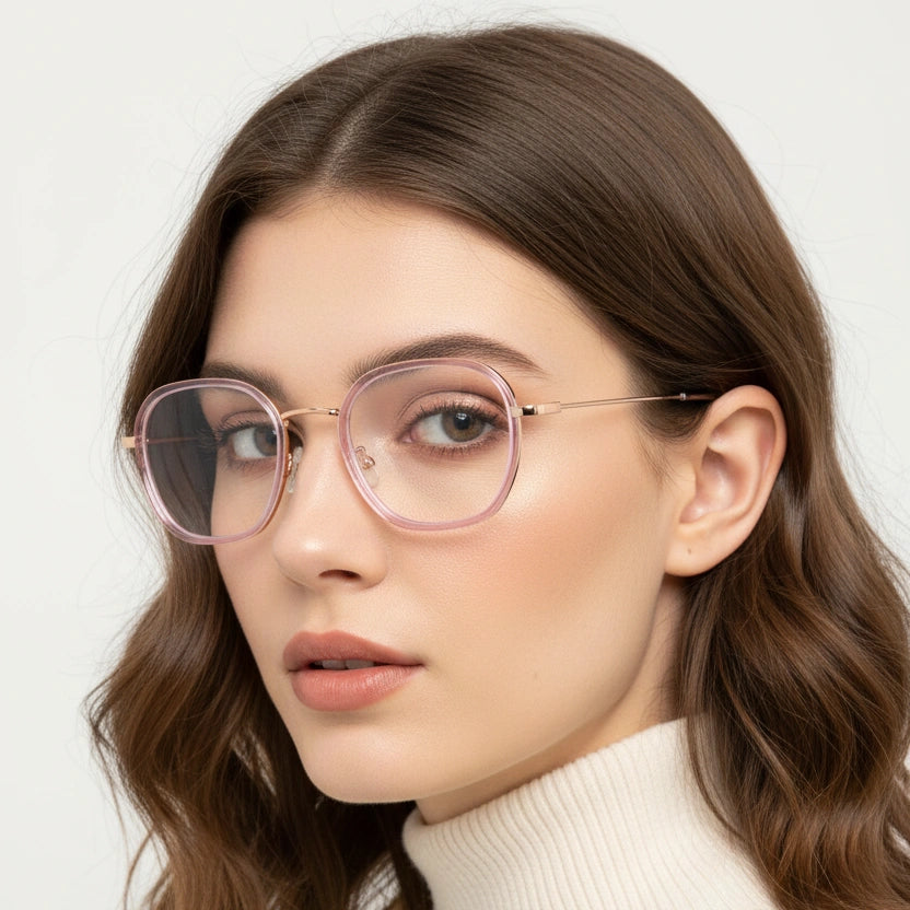 Pink Full rim Hexagonal Eyeglasses For Women LKS2207-PNK
