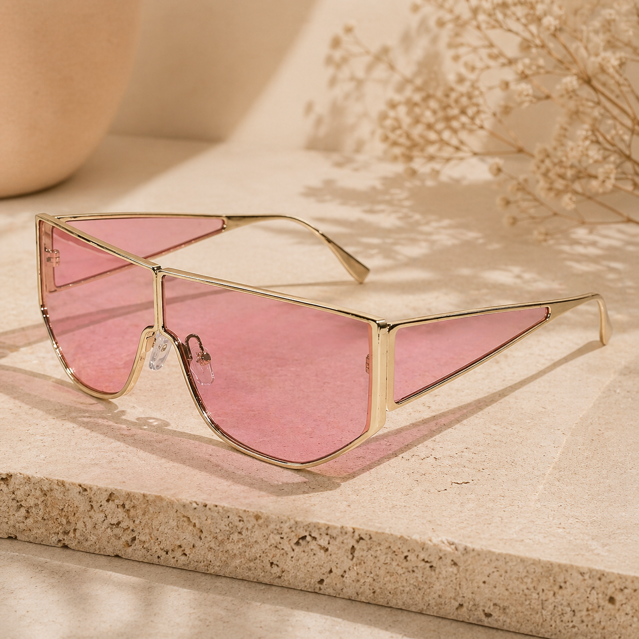 Stylish Geometric Sunglasses for Men-ELS2026S05-PNK GLD
