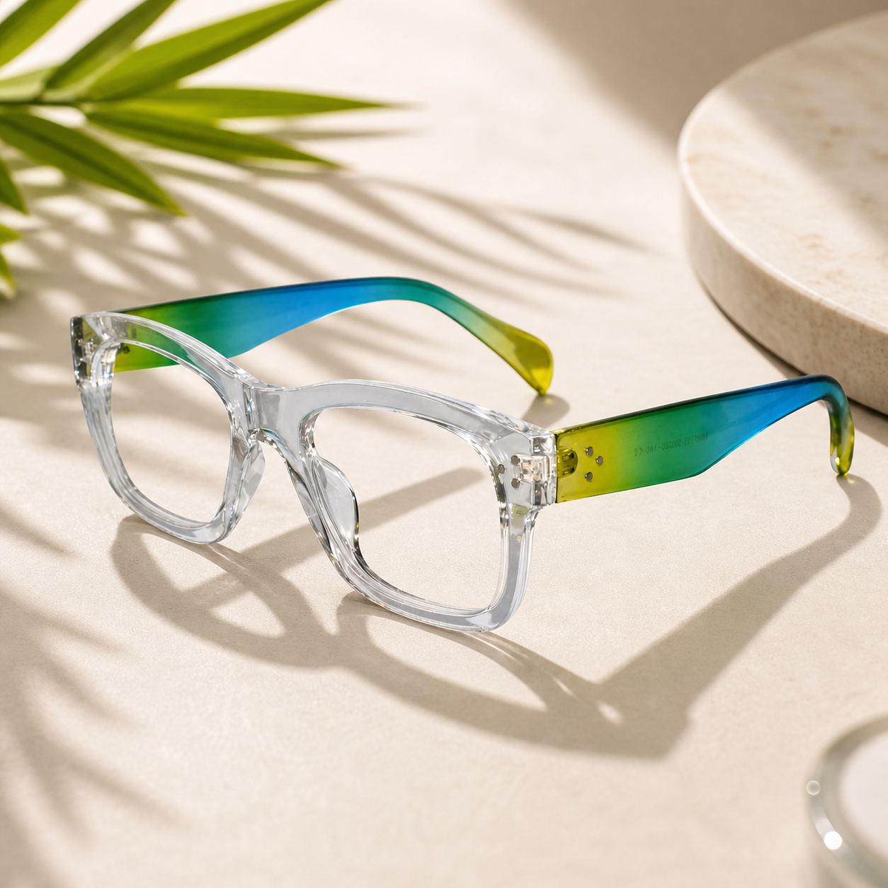 Bold Multi Color Wayfarer Eyeglasses For Men & Women LKS68128-GRN