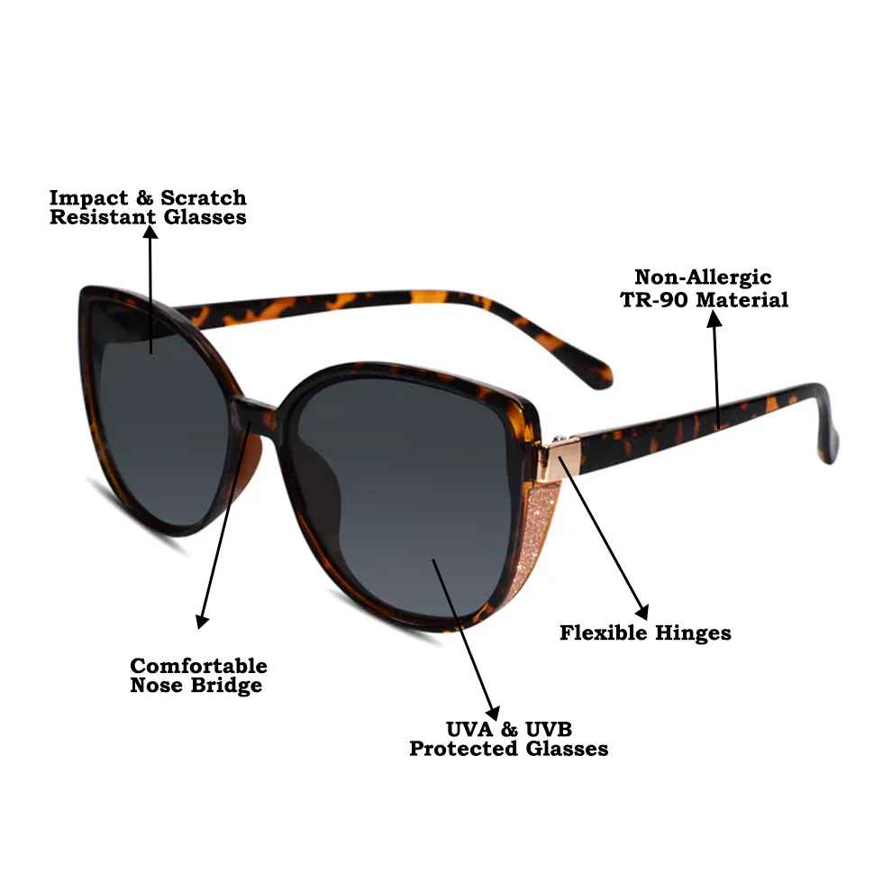 Animal Print Cat eye Sunglasses For Women LKS9075-DA-BRN