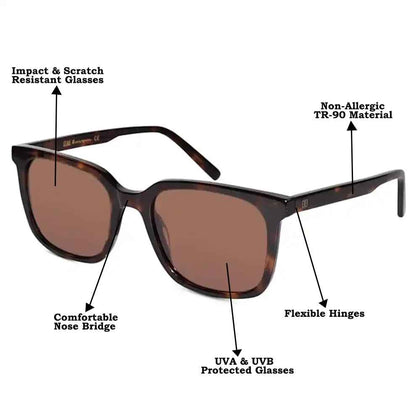 Brown Rectangular Polarized Sunglasses For Men
