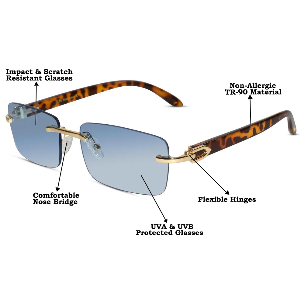 Blue Tint Golden Rimless Sunglasses