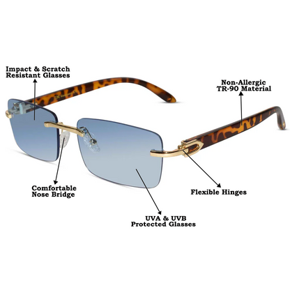 Designer Gold Black Rectangular Rimless Sunglasses