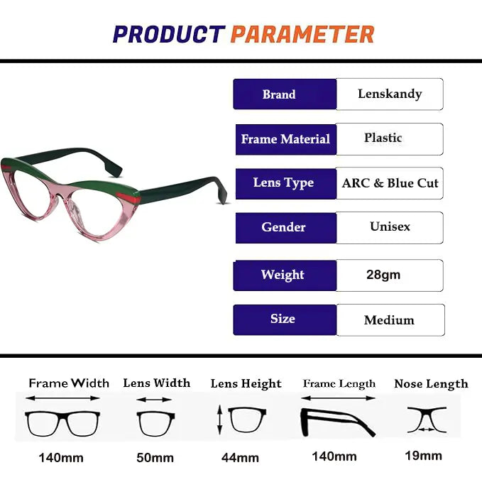 Dual Tone Green with Crystal Pink Cat eye Eyeglasses LKE22037-PNK-GRN