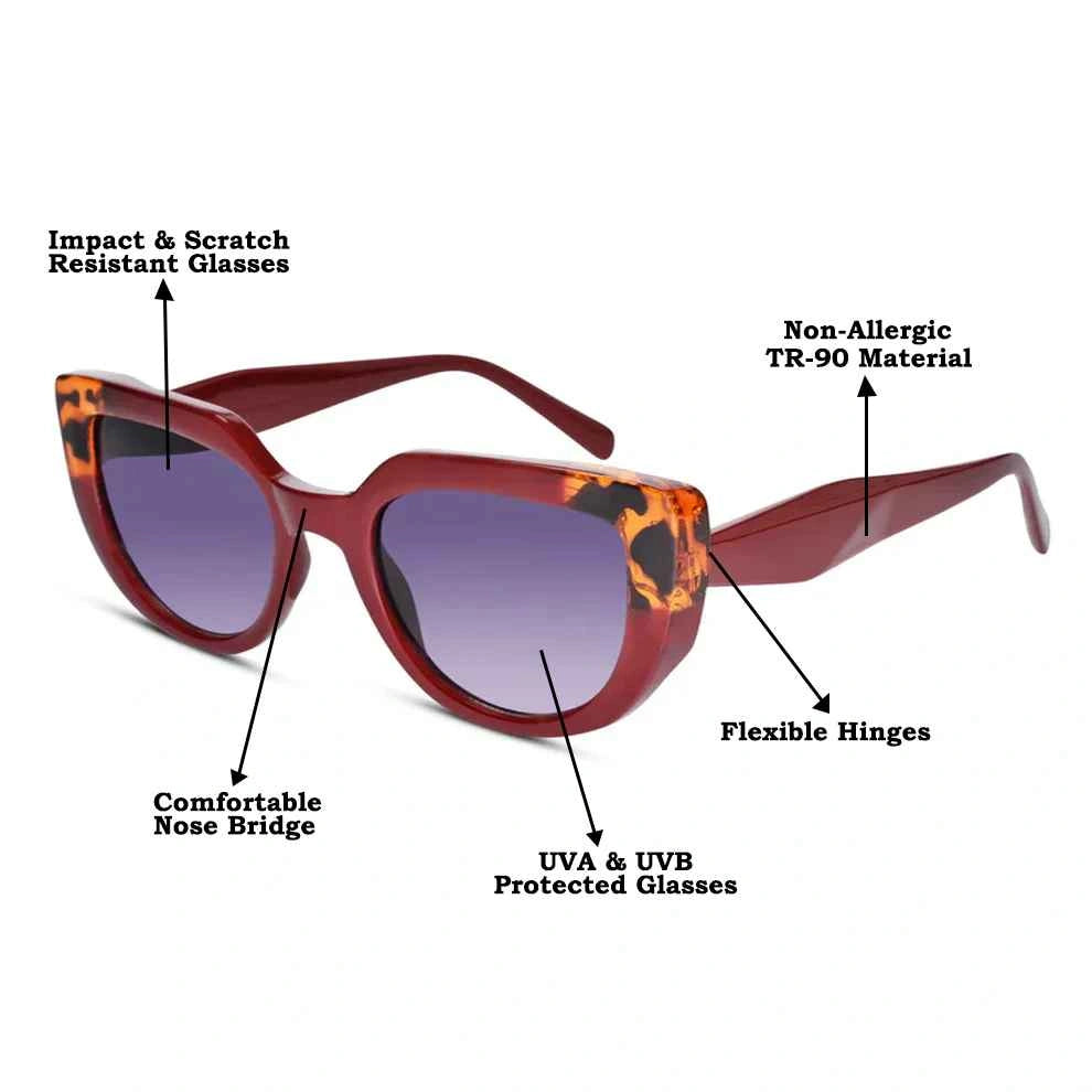Cat Eye Wine Red Sunglasses for women LKS22014-RED
