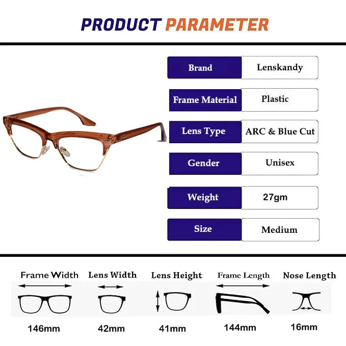 Crystal Brown with Golden Cat eye Eyeglasses LKE20016-BRN