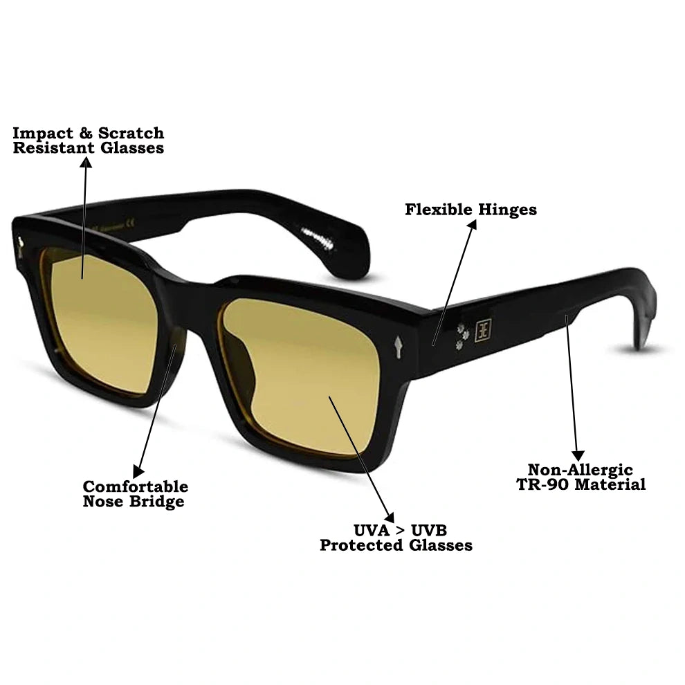 Vintage | Black Bold Wayfarer Yellow Sunglasses For Men & Women LKS3804-BLK