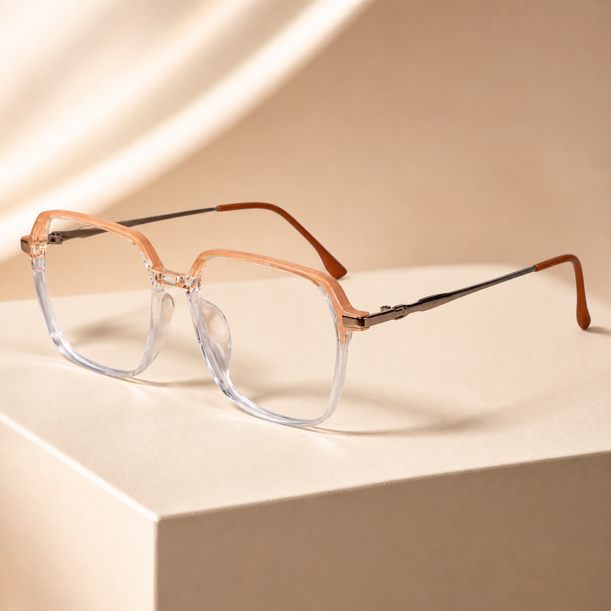 Dual Tone Orange/Transparent  Oversize Eyeglasses For Women LKE9329-ORNG