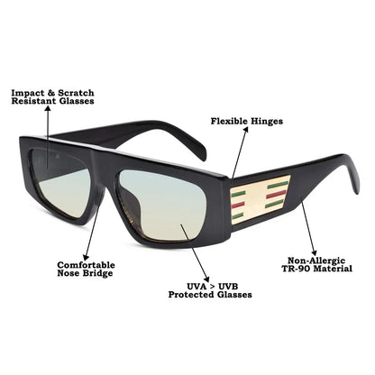 Designer Black Retro Bold Rectangular Black Sunglasses