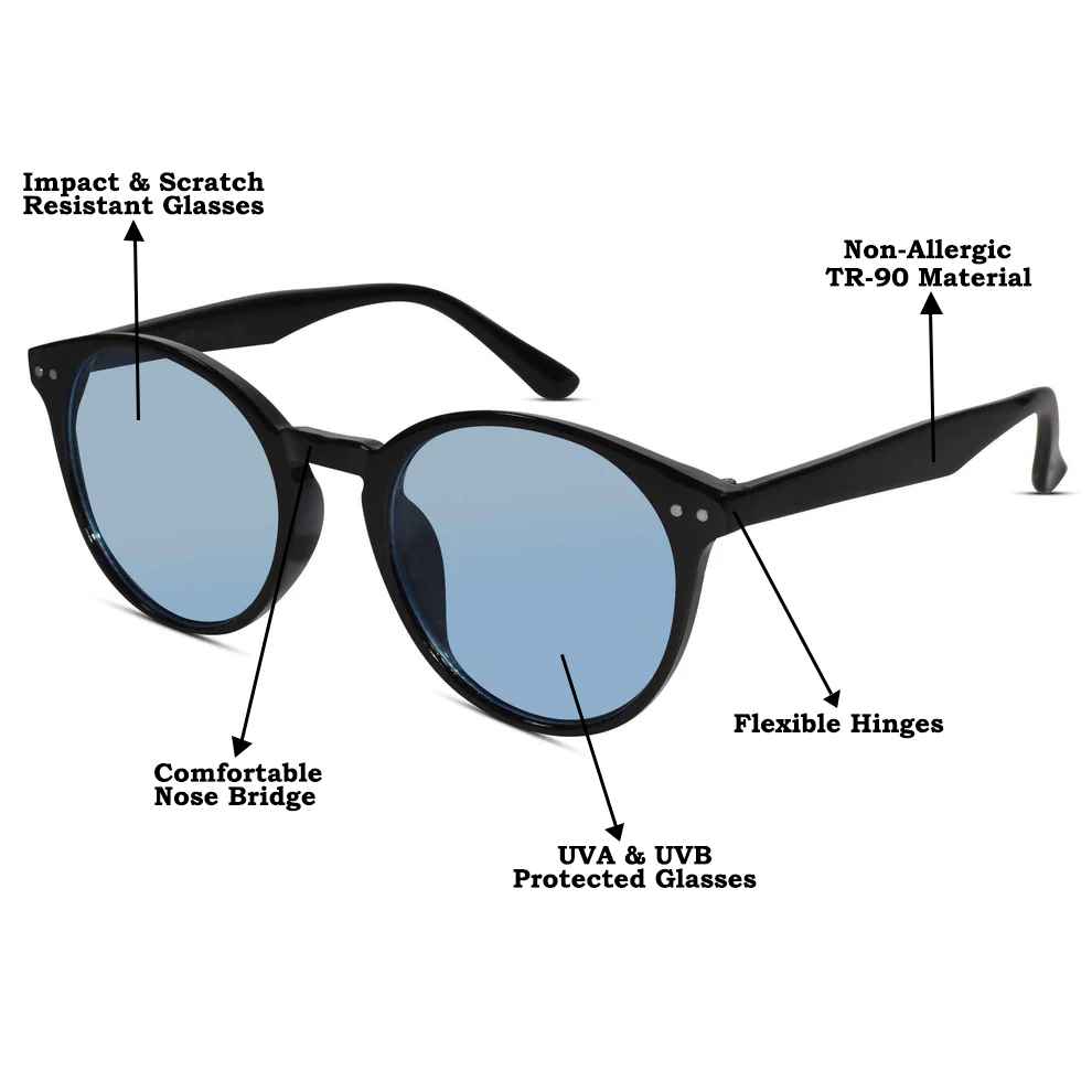 Glossy Black Blue Sunglasses For Women