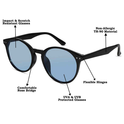 Glossy Black Blue Sunglasses For Women