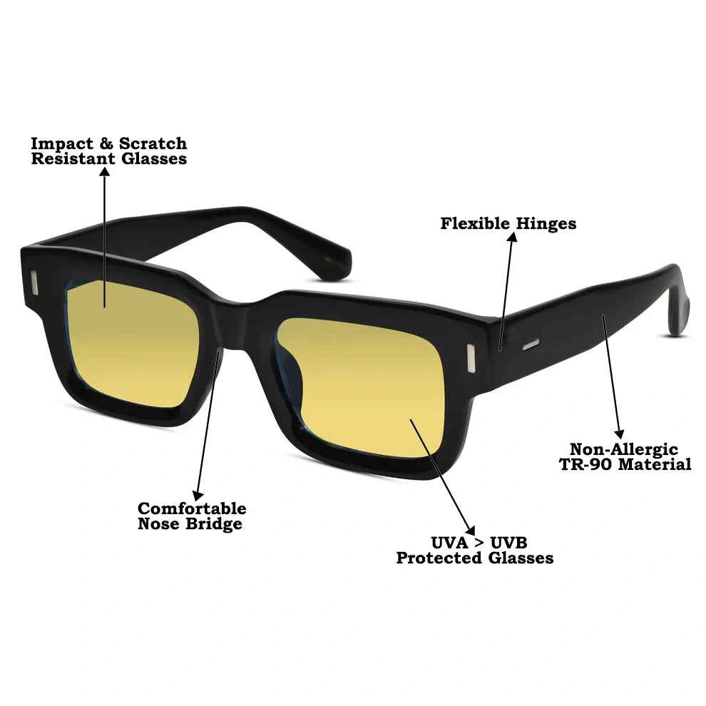 Bold Black Yellow Tint Wayfarer Sunglasses LKS3688-BLK