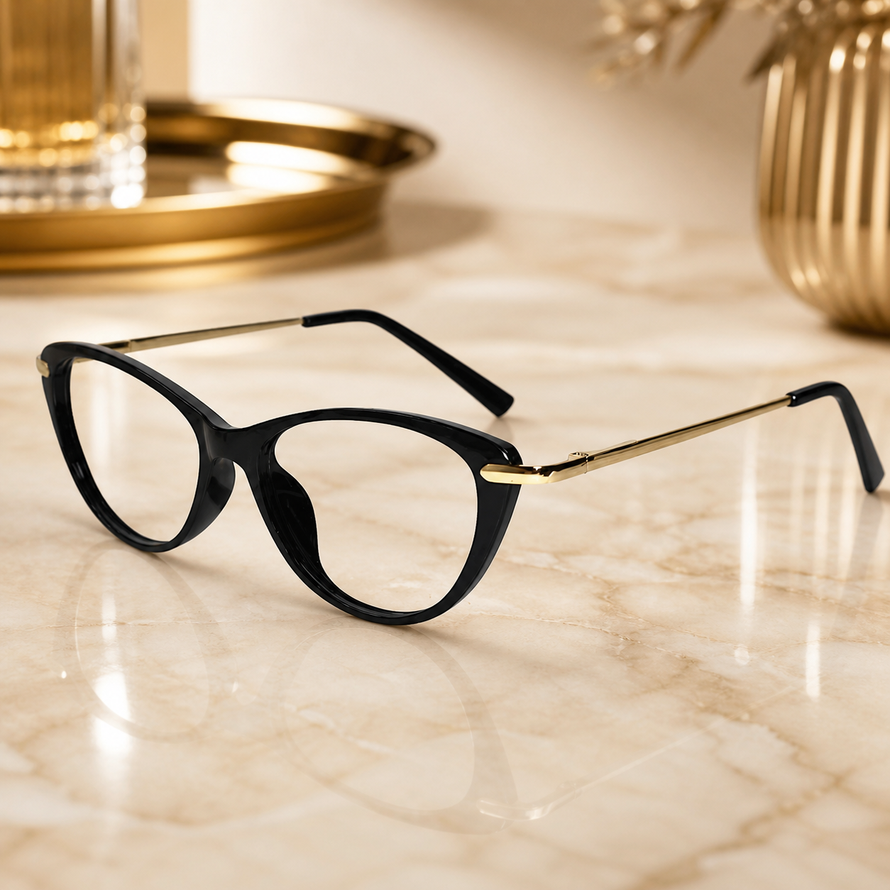 Vintage Black Golden Cateye Eyeglasses LKE92125-BLK