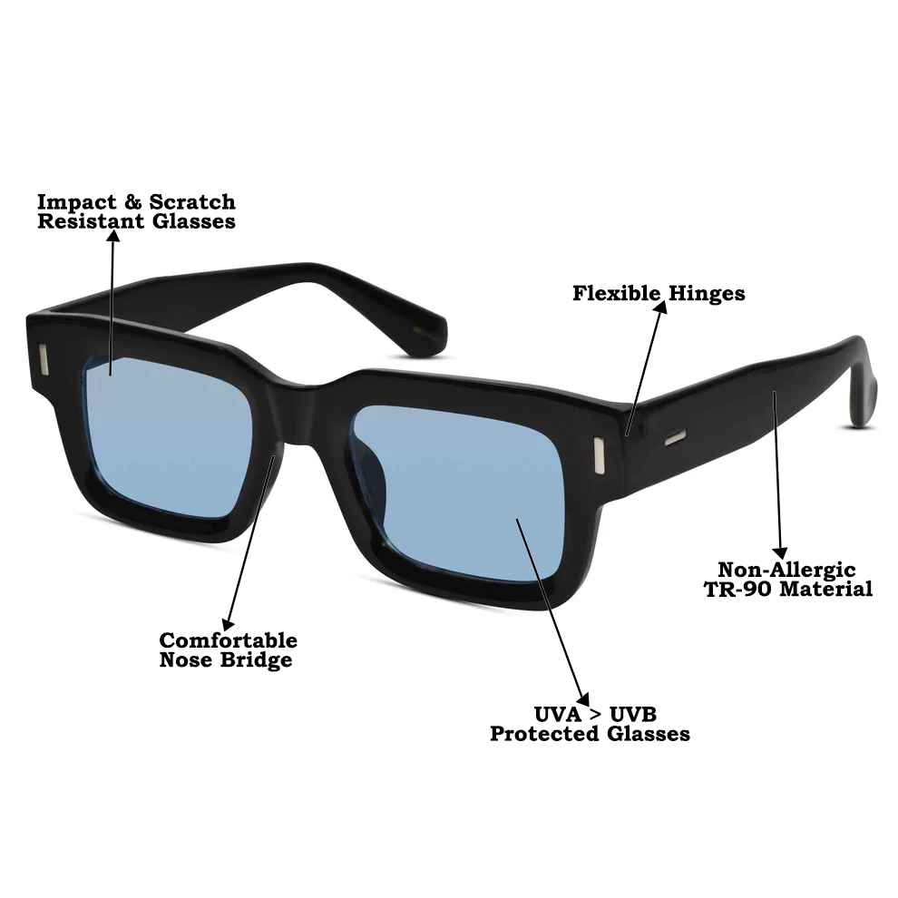 Black Blue Tint Bold Wayfarer Sunglasses