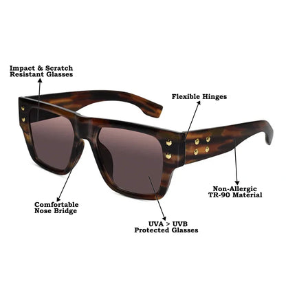 Stylish Bold Black with Green Tint Rectangular Sunglasses