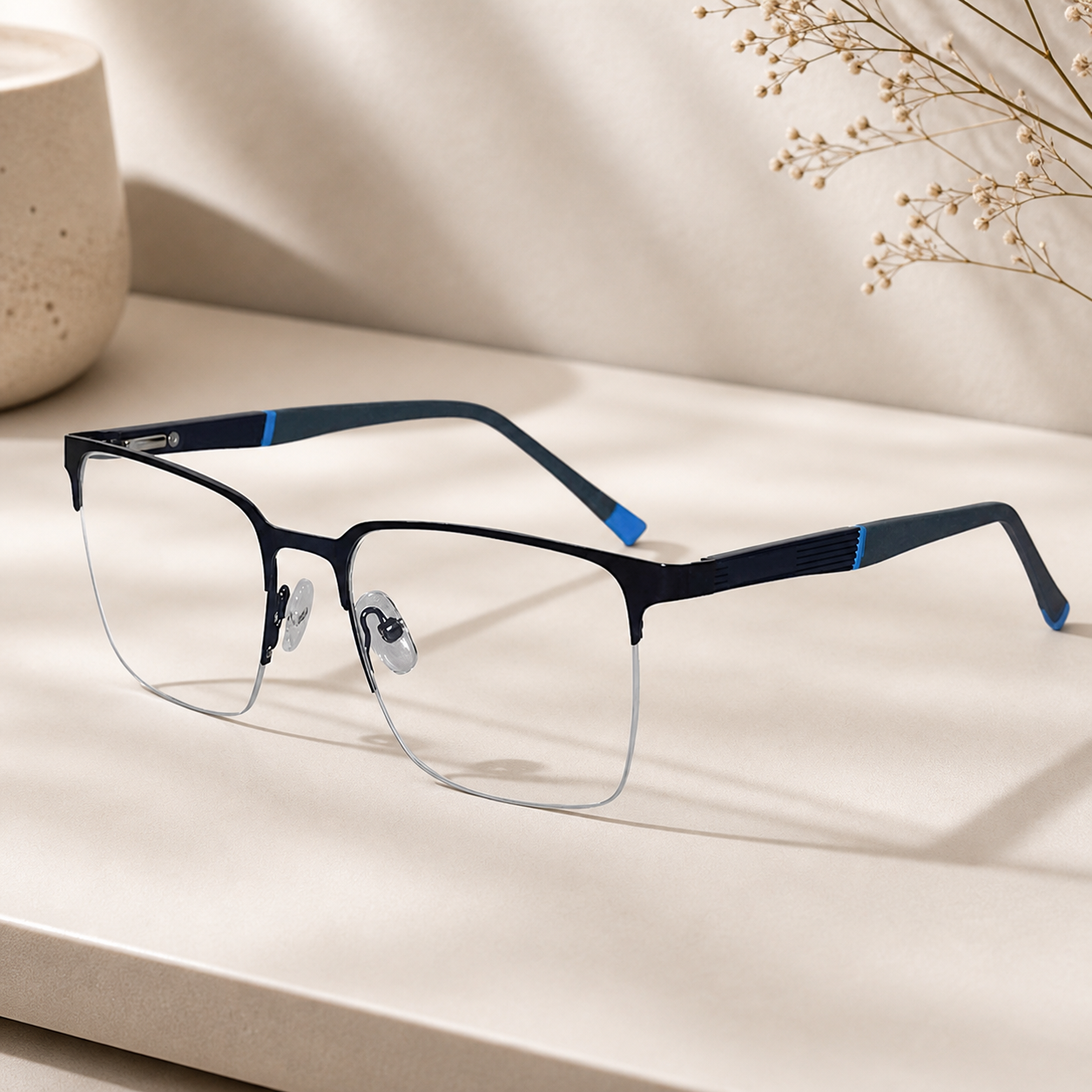 Black Semi Frame  Eyeglasses For Men & Women LKE9710-BLU