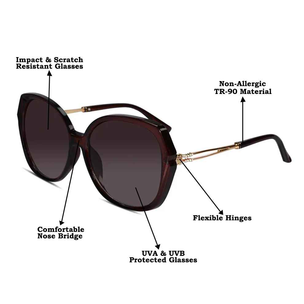 Gold Red Cat eye Sunglasses For Women