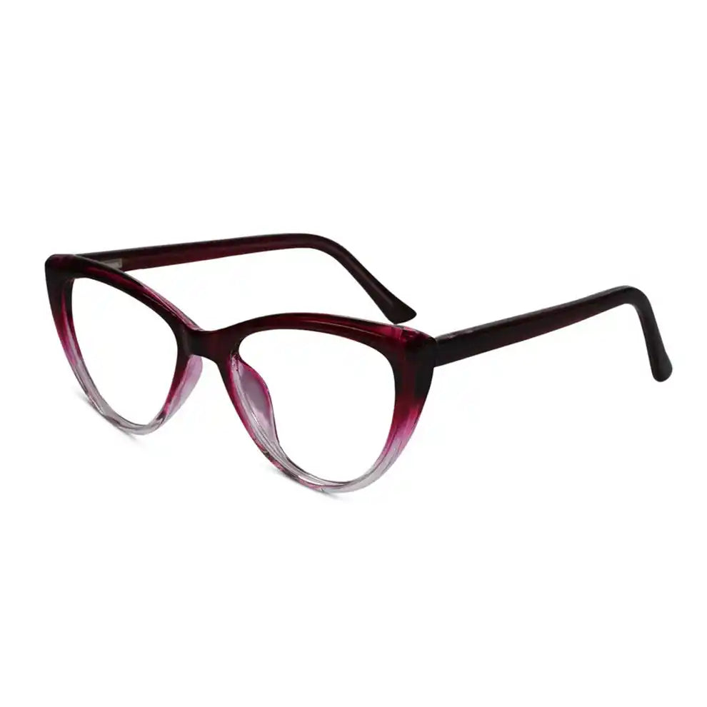 purple cat-eye reader eyeglass frames for a high-end designer look.