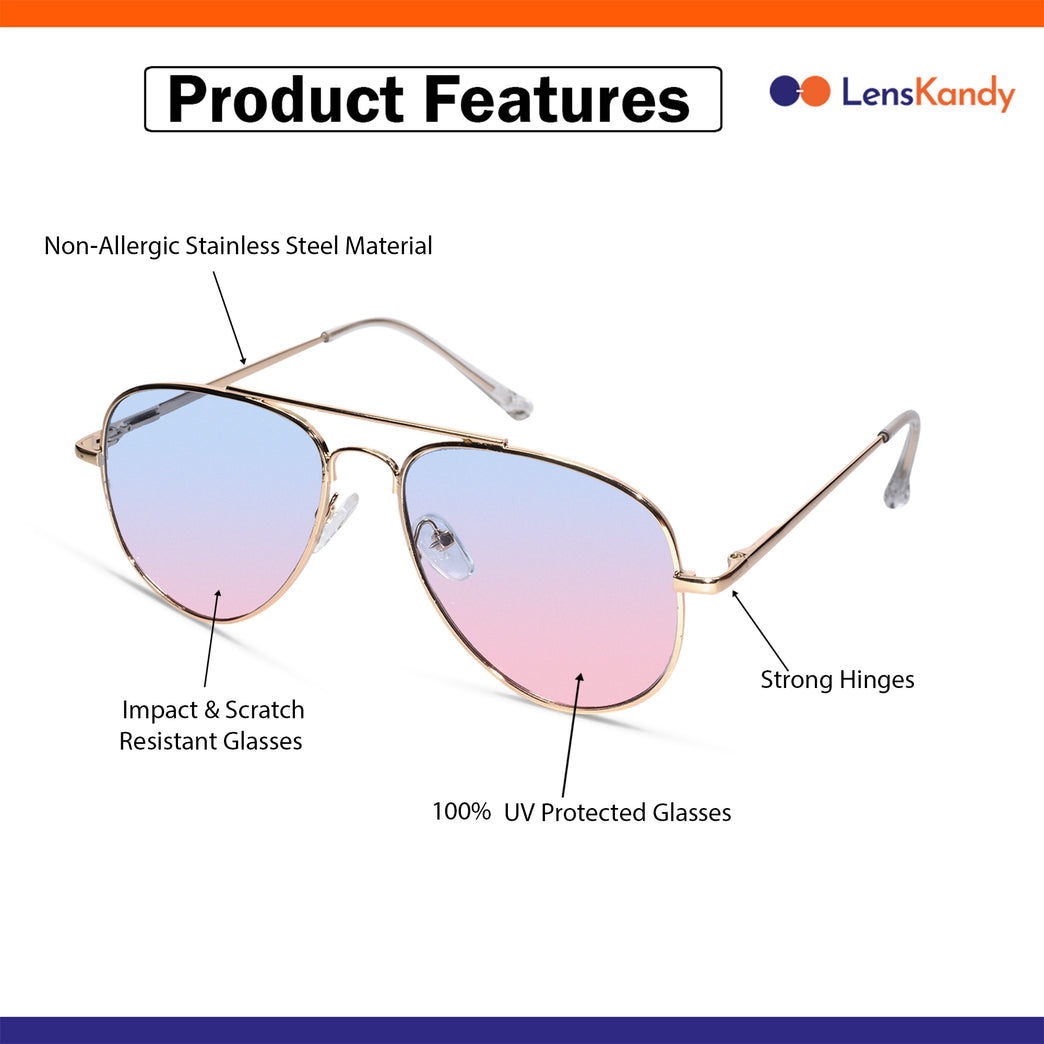 Aviator kids sunglasses gold temple with purple color lenses