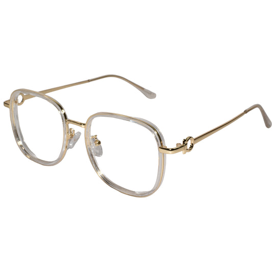 Designer Gold Square Metal Eyeglasses For Women