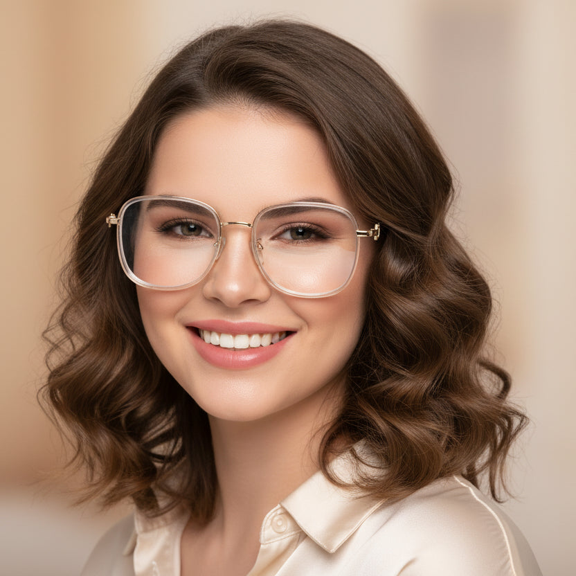 Designer Gold Square Metal Eyeglasses For Women LKE2312-Golden