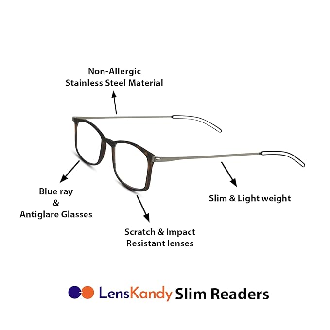 LensKandy Near Vision Power Reading Eyeglass Antiglare Blue Cut Full Frame Glasses For Mobile Computer Laptop Tablet | For Men & Women