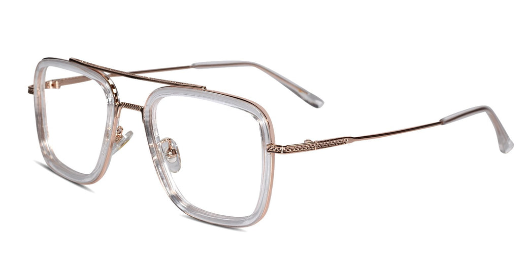 Transparent Gold Full Rim Rectangular Eyeglasses