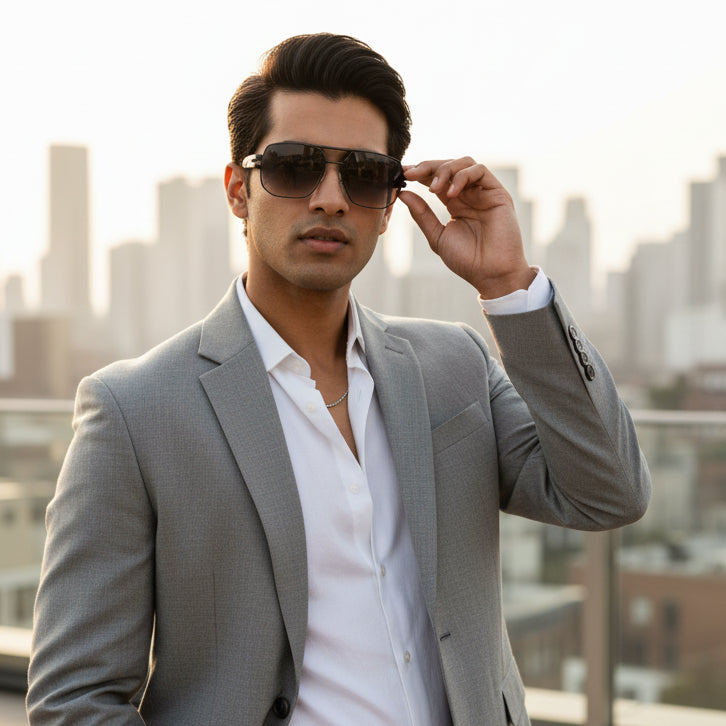 Luxury Black Rectangular Sunglasses for Men LKS2708-GRY