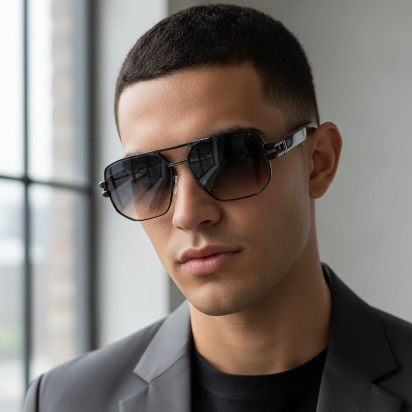 Luxury Black Rectangular Sunglasses for Men LKS2708-GRY