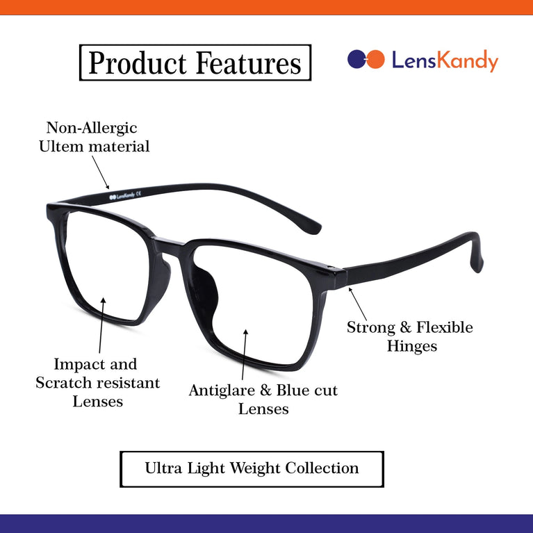 Black Full rim Rectangle Eyeglasses for Men & Women