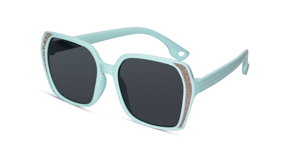 Aviator kids sunglasses with light green temple and black lenses