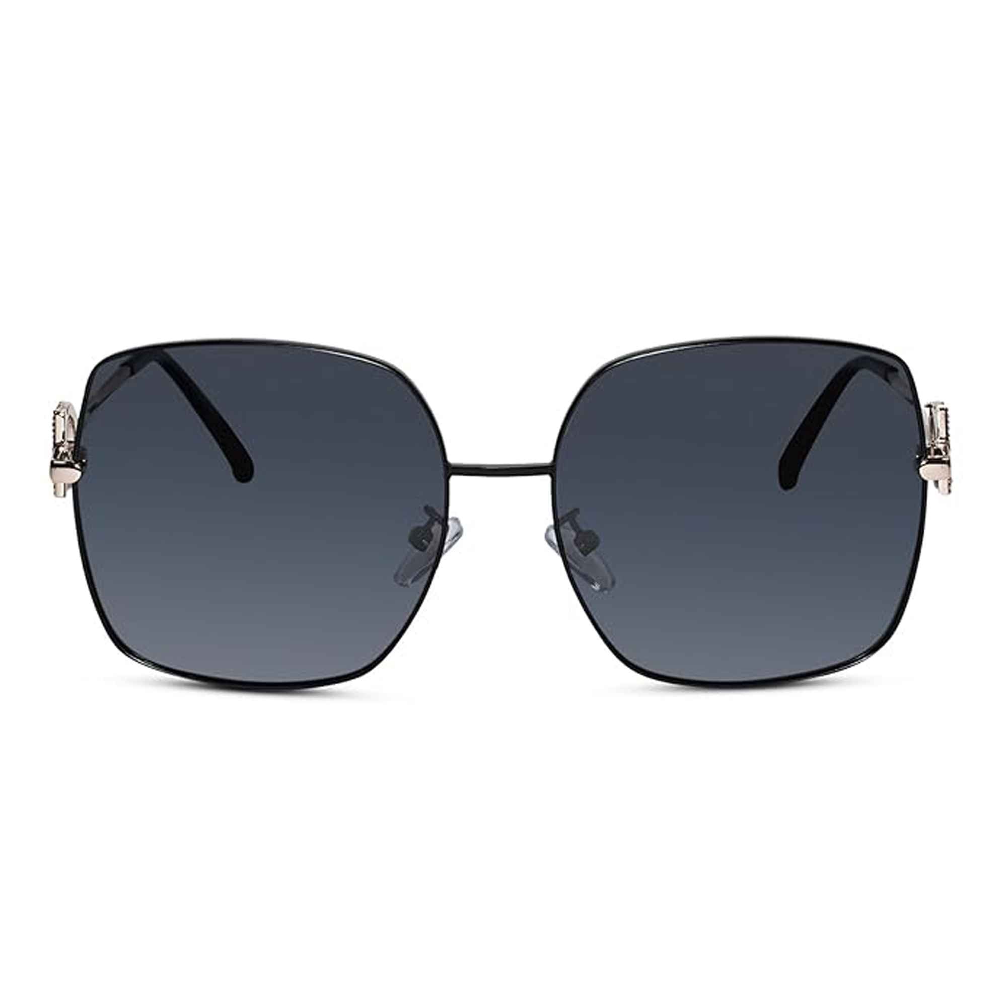 Designer Oversize  Black Square Sunglasses For Women ELS1535-BLK