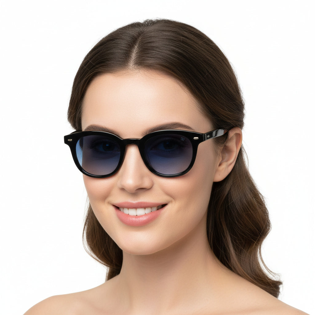 Black Blue Tint Acetate Wayfarer Sunglasses For Men & Women ELS113-BLK