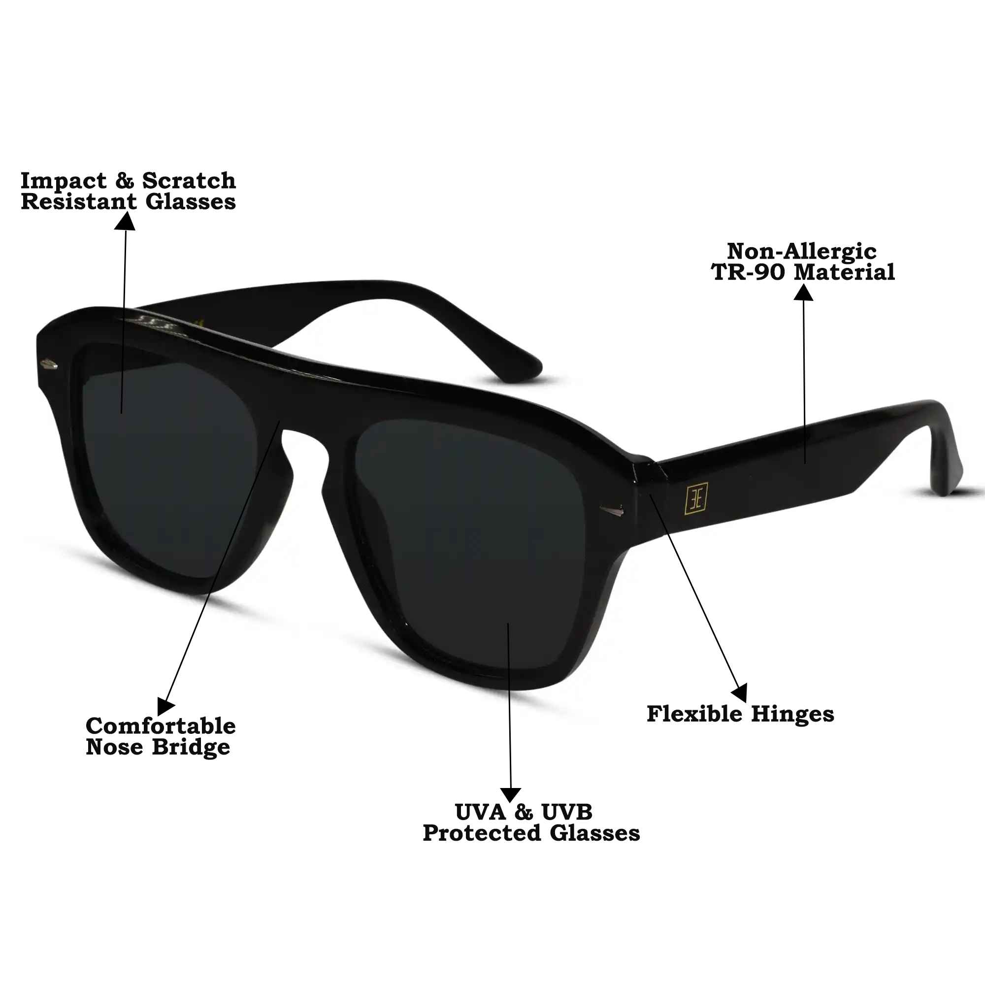 Black Rectangular Sunglasses For Men & Women