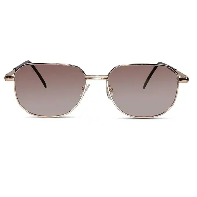 Front view of stylish golden-framed  bifocal Safety Reading Glasses. Clear view of the scratch resistant lenses with enhanced comfort.