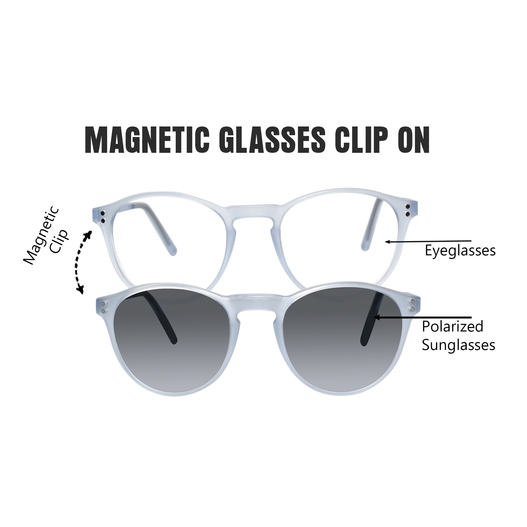 matt Blue Transparent Round Clip On Eyeglasses For Men & Women