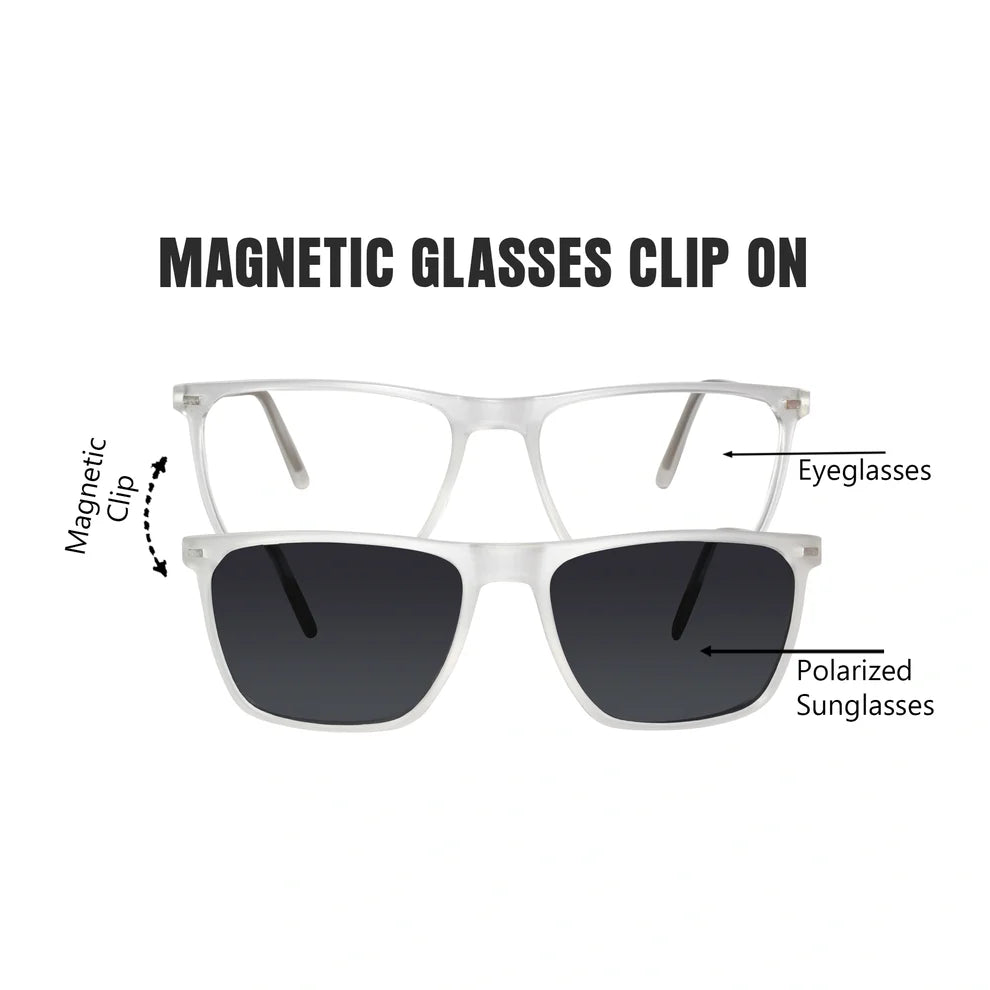 Matt Blue Transparent Rectangular Clip On Eyeglasses For Women & Men