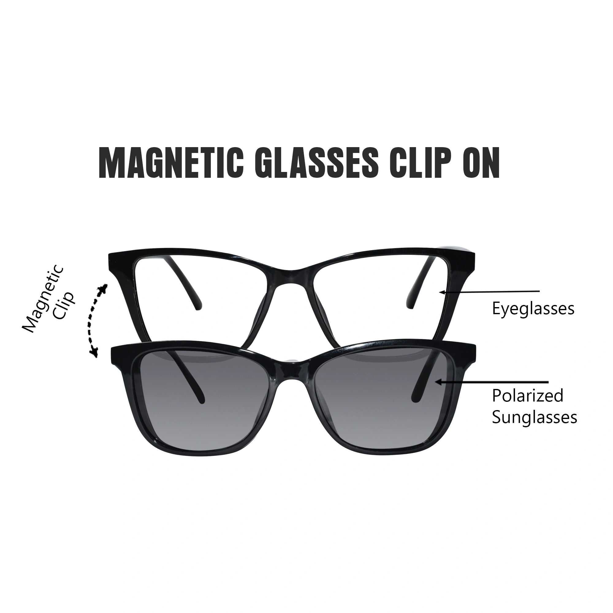 Shiny Black Cat Eye Clip On Eyeglasses For  Women