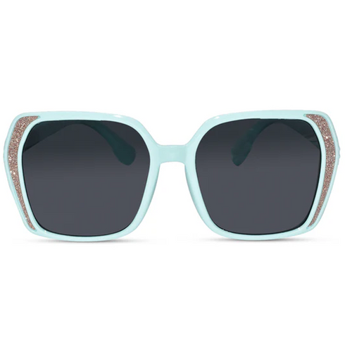 Aviator kids sunglasses with light green temple and black lenses