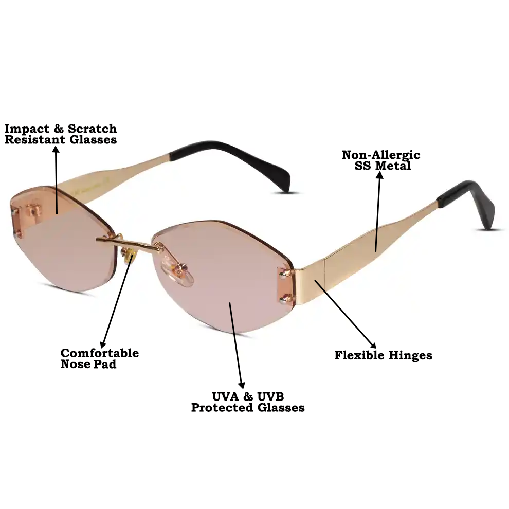 Hexa Designer Pink Rimless Sunglasses