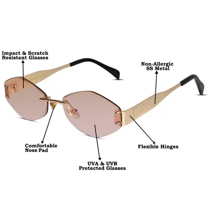 Hexa Gold Green Rimless Sunglasses