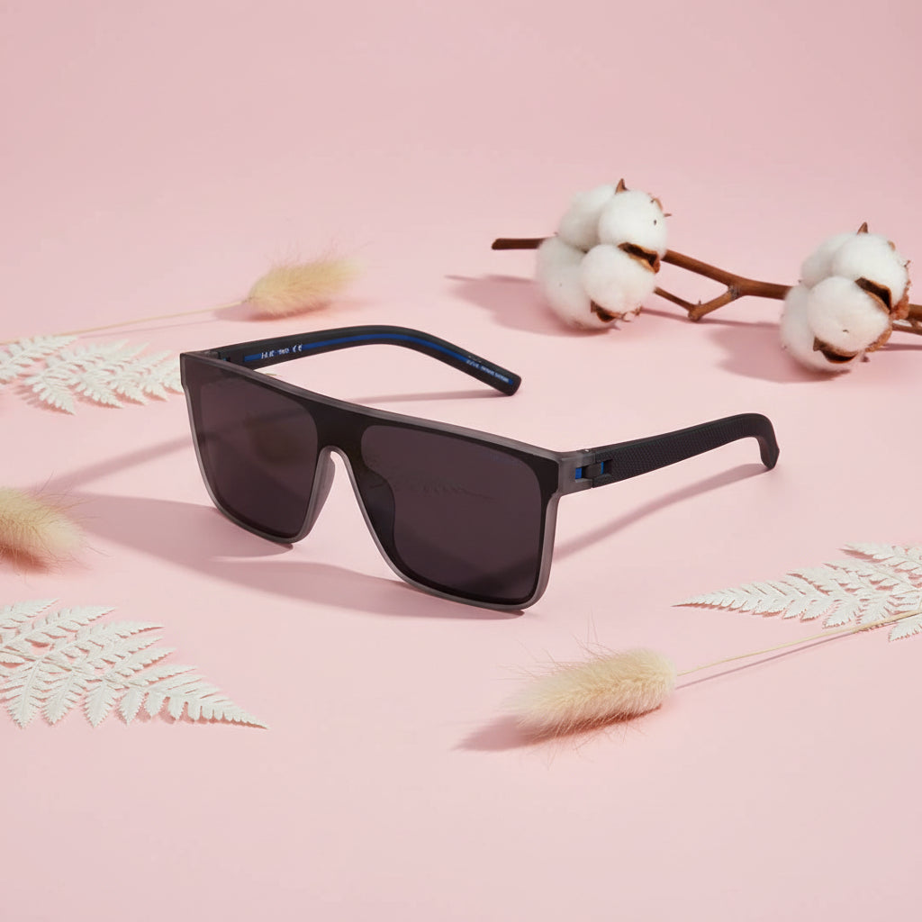 Grey Polarised Rectangular Sunglasses For Men LKS8259-BLK