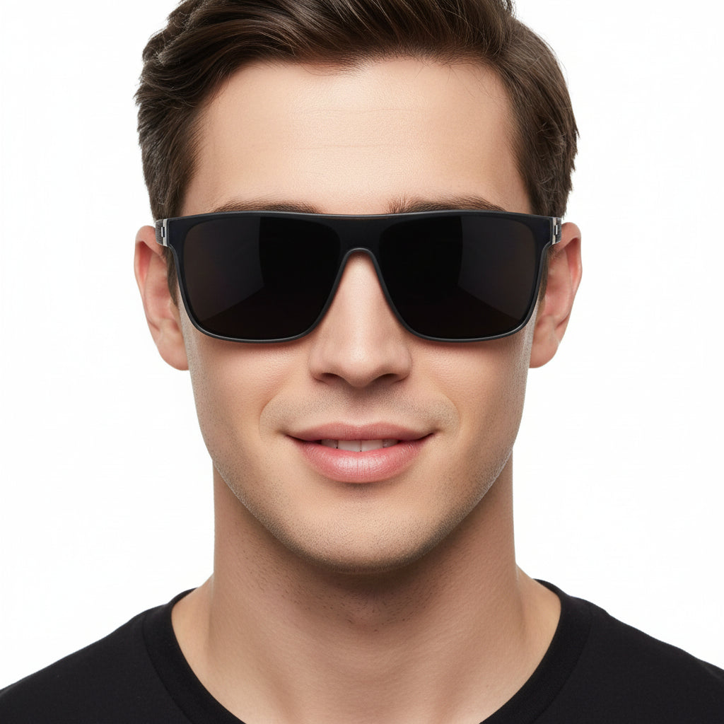 Black Rectangular Sunglasses For Men LKS8259-BLK