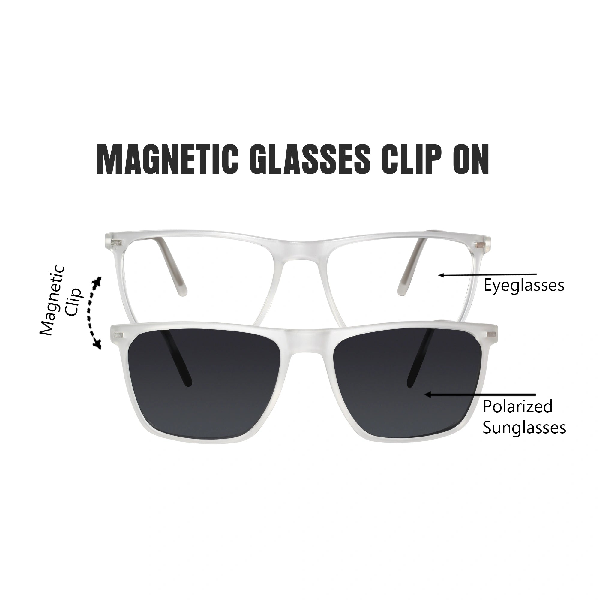 Matt Transparent Rectangular Clip On Eyeglasses for Men & Women