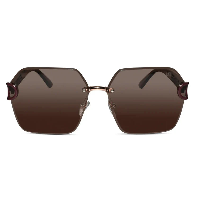 SunEdge | Oversize Hexagonal Rimless Brown Sunglasses For Women ELS8111-BRN