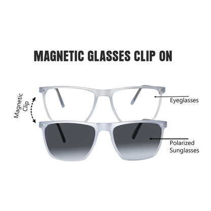 Matt Transparent Rectangular Clip On Eyeglasses for Men & Women