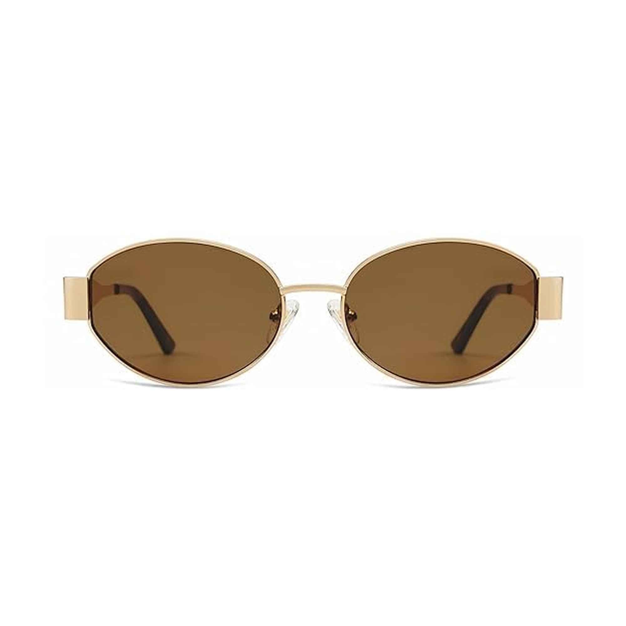 Retro Golden Oval Sunglasses for Women & Men LKS2810-BRN-GOLD