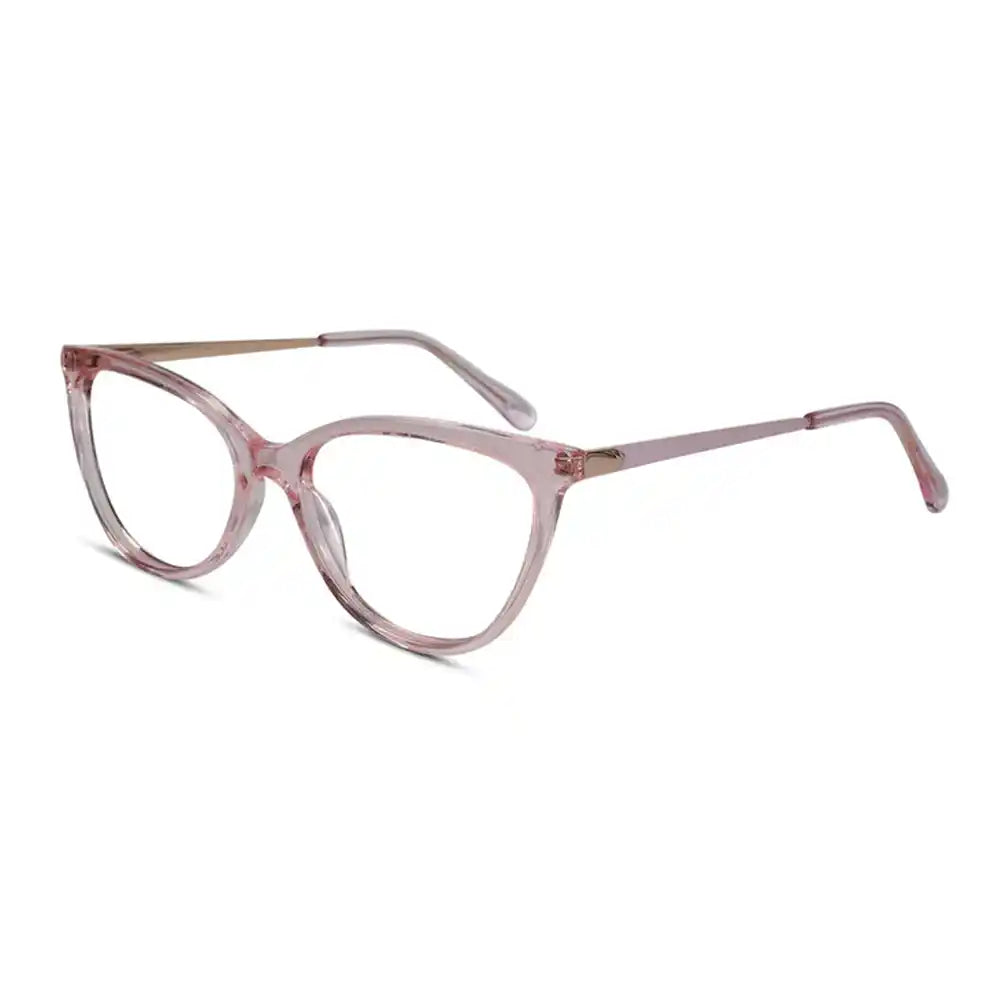 Side view of  Designer pink cat-eye glasses showing anti-glare lenses and TR90 material; a very stylish reading glasses choice.
