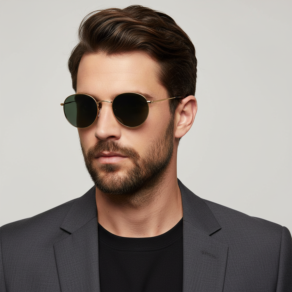 Vintage Polarised  Golden Round Sunglasses LKS3702-GOLD