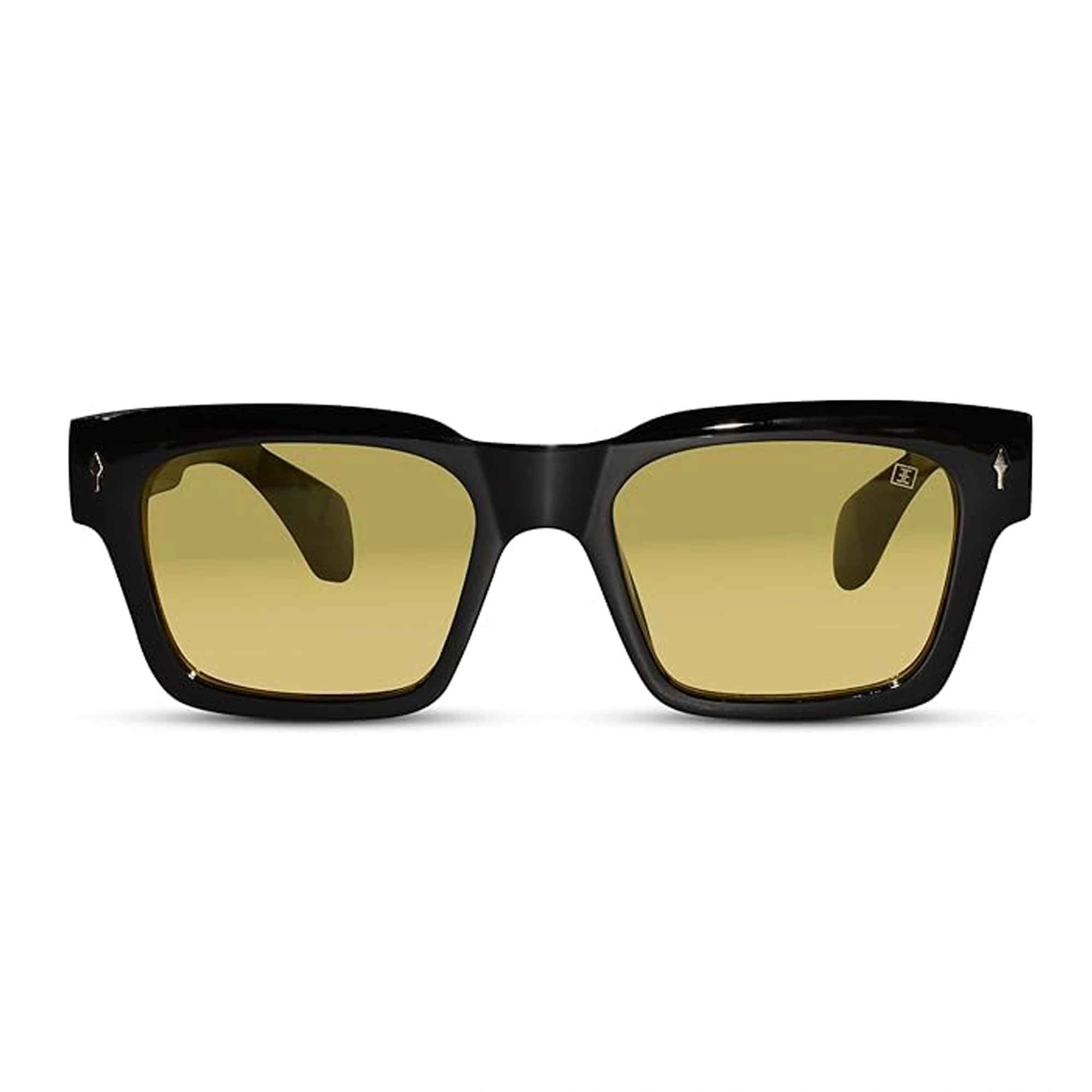 Vintage | Black Bold Wayfarer Yellow Sunglasses For Men & Women LKS3804-BLK